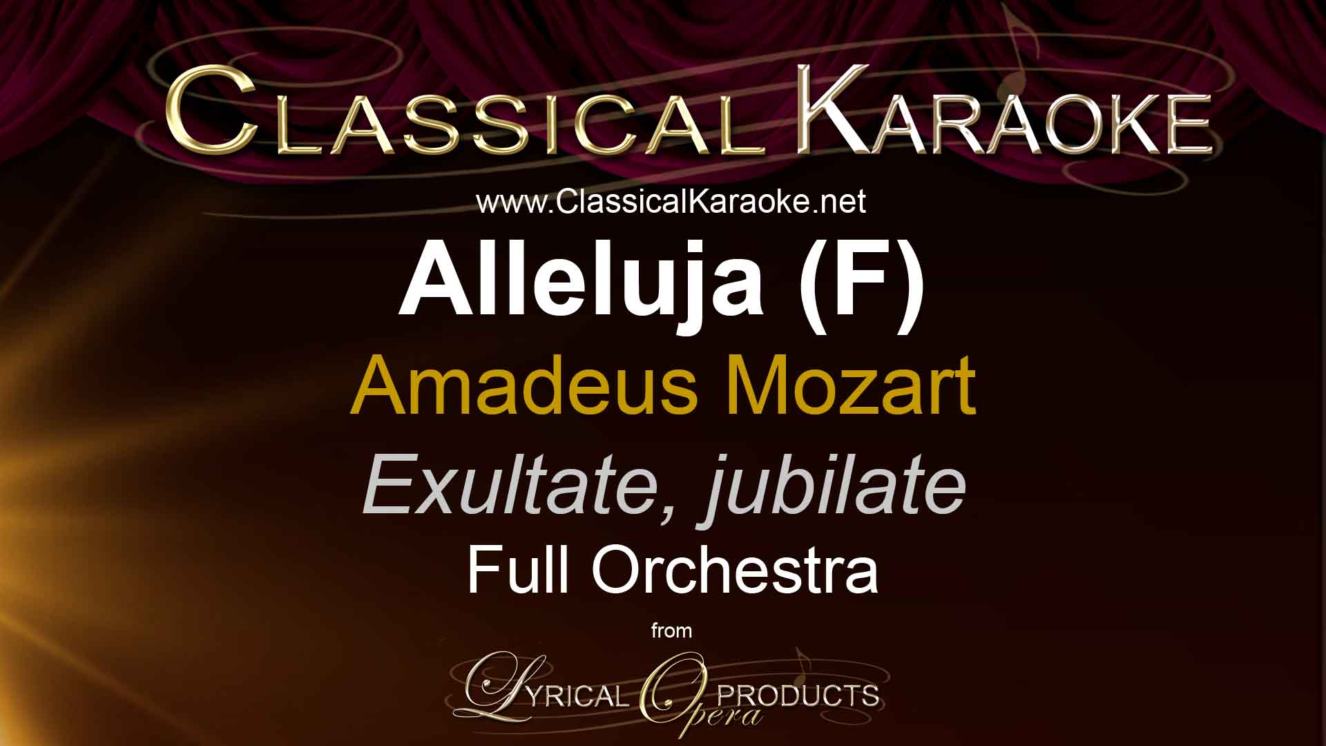 Alleluja (F), from Exultate, jubilate, by Mozart, Full Orchestral Accompaniment (karaoke) track