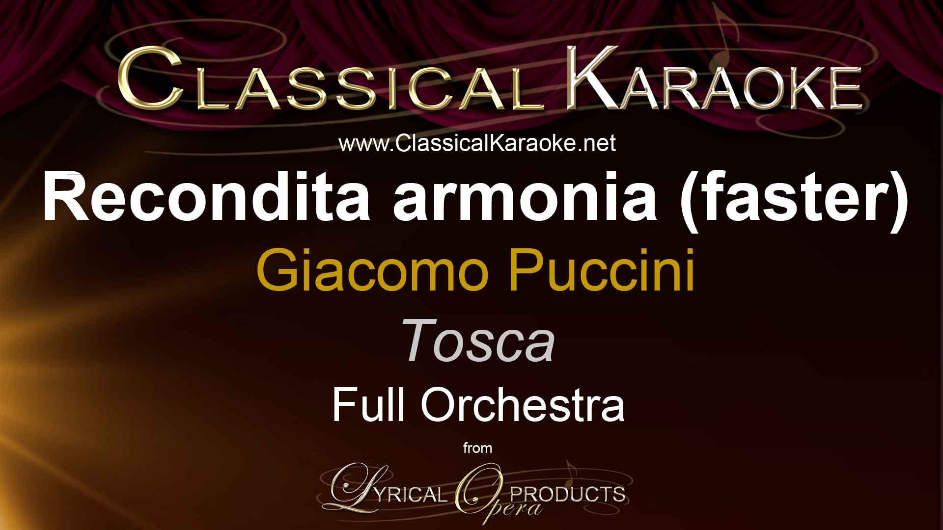 Recondita armonia (faster), from Tosca, Full Orchestral Accompaniment (karaoke) track