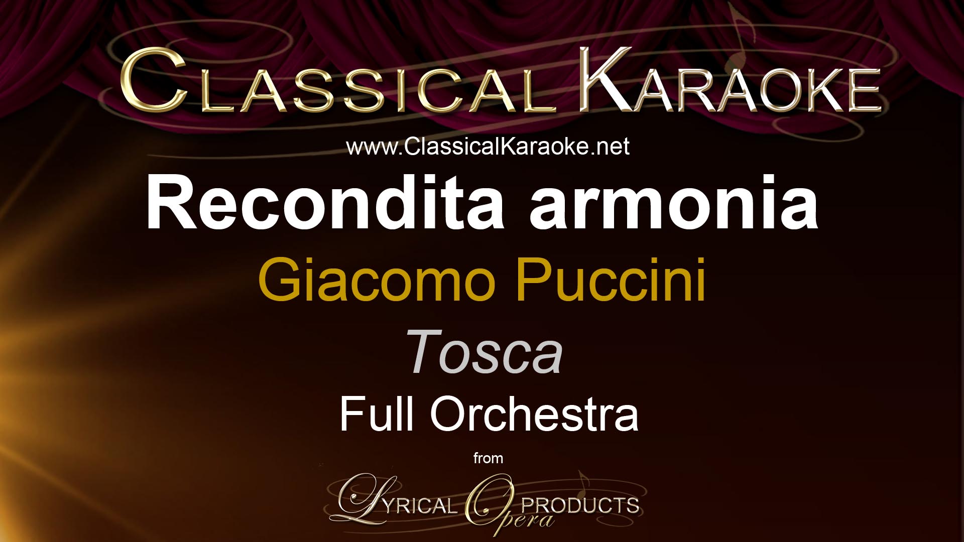 Recondita armonia, from Tosca, Full Orchestral Accompaniment (karaoke) track